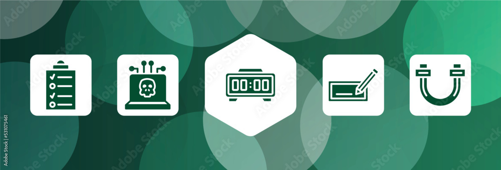 Poster it & components filled icon set isolated on abstract background. glyph icons such as data list, dang