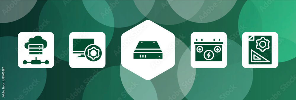 Poster computer applications filled icon set isolated on abstract background. glyph icons such as on, compu