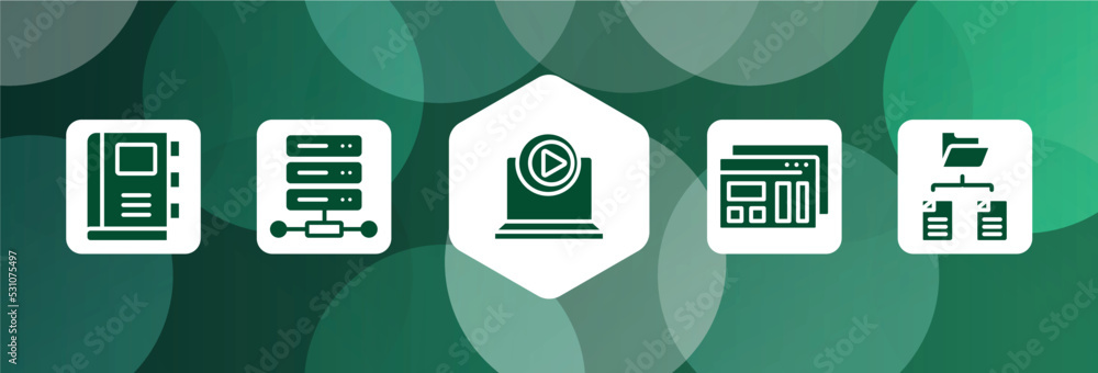 Poster data organization filled icon set isolated on abstract background. glyph icons such as appointment b