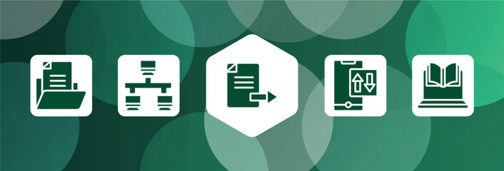 online learning filled icon set isolated on abstract background. glyph icons such as document file, lan, export file, mobile data, on vector. can be used for web and mobile.
