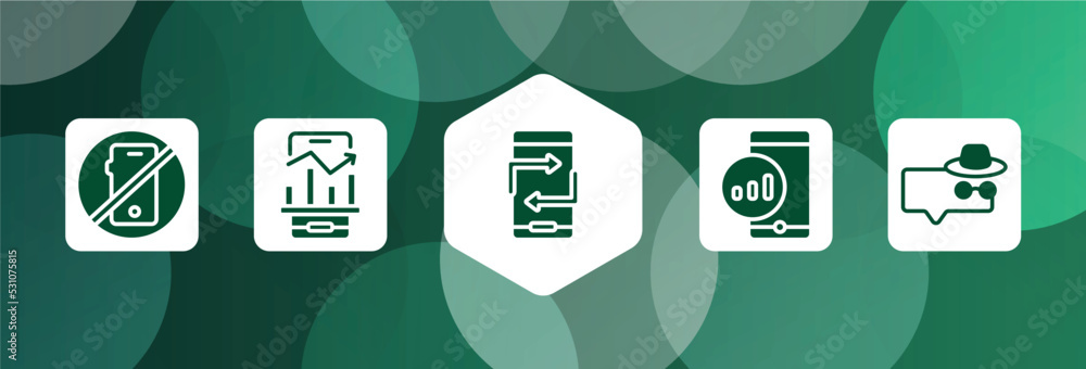 Poster discussion filled icon set isolated on abstract background. glyph icons such as no calls, business s