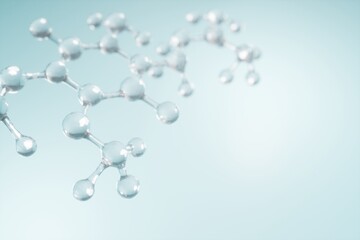 Q10 Molecules on blue background. cosmetic product concept. 3D rendering.