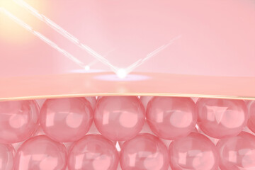 Sun light shot on skin and blocked by sunscreen or sunblock cream and serum.