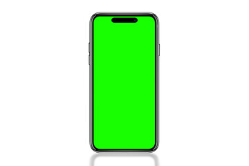 Smartphone frameless mockup. Studio shot of green screen smartphone with blank screen for...