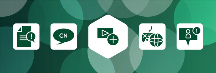 notification filled icon set isolated on abstract background. glyph icons such as complaint, chinese language, add video, on, friend request vector. can be used for web and mobile.