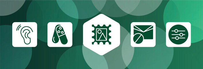 mobile network filled icon set isolated on abstract background. glyph icons such as hear, tablets, post stamp, spam, sound ting vector. can be used for web and mobile.