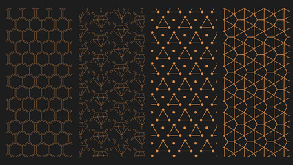 Set of Geometric seamless patterns, Abstract polygon graphic, Dimond, Triangle, rhombus and nodes, Golden texture, background
