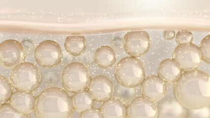 Gold bubble of serum for cosmetic and skin treatment. 3D render