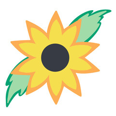 Yellow summer flower, sunflower, sunflower silhouette on transparent background. For use in the design of business cards, postcards, invitations, website, stickers, text base.