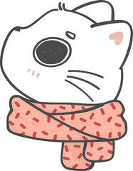 cute funny Christmas kitten cat wear winter knitted scarf cartoon doodle animal hand drawing