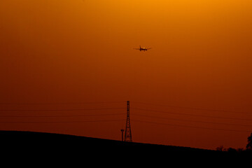 airplane in the sunset