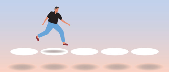 Naklejka premium overcoming pits across bridge, flat vector stock illustration with bouncing flour, concept of economic crisis