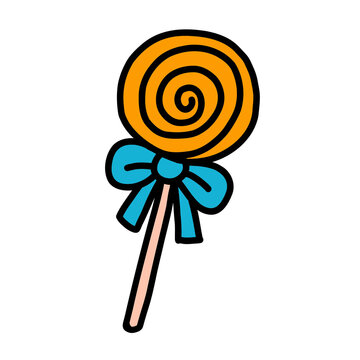 orange lollipop with blue bow clip art preview