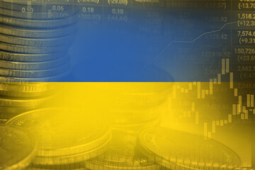 Stock market investment trading financial, coin and Ukraine flag or Forex for analyze profit finance business trend data background.