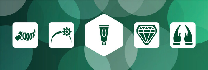 thanksgiving filled icon set isolated on abstract background. glyph icons such as cornucopia, headband, sun lotion, diamonds, prayer vector. can be used for web and mobile.