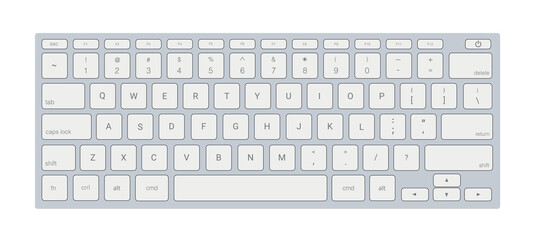 Realistic white computer keyboard isolated on white background. Modern computer keyboard. Vector stock
