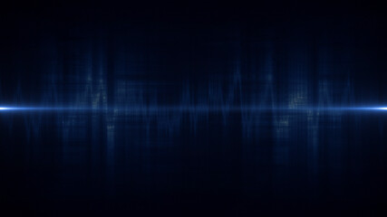 Blue cardiogram soundwave, pulse, abstract and cardiology graph hospital wave chart graphic monitor rate waveform, technology light curve display shaped colors