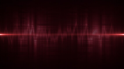 Red cardiogram soundwave, pulse, abstract and cardiology graph hospital wave chart graphic monitor rate waveform, technology light curve display shaped colors