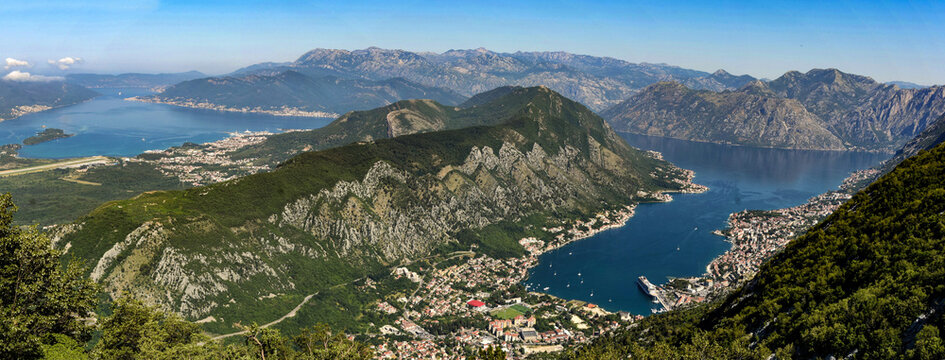 Boka Kotorska (Bay of Kotor), seen from top of Lovcen Mountain, Montenegro