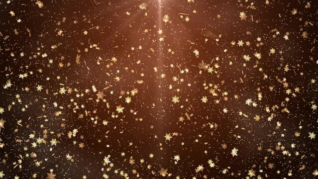 Golden confetti snowflakes bokeh sunlight natural shadow overlay loop background, logo titles, 2020 New year, merry christmas, Holiday, winter, award, music, wedding, anniversary, party presentation