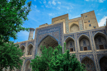 Panoramic View to the Registan square under the Sunlight in Samarkand, Uzbekistan