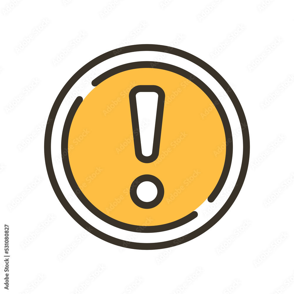 Aufkleber exclamation mark in round shape for hazard warning symbol. beware secure caution in traffic road. er