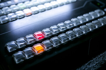 close up push color Video switcher of Television Broadcast controls room for director professional technology high performance