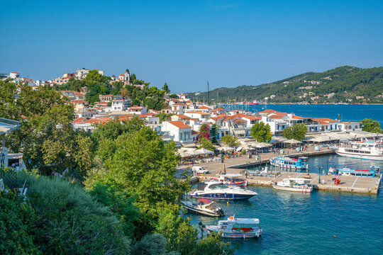View of Old Port in Skiathos Town, Skiathos Island, Sporades Islands, Greek Islands, Greece