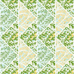Obraz premium Leaves mosaic seamless pattern. Hand drawn branch tile. Botanical endless wallpaper.