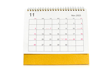 November desk calendar 2023 for planners and reminders on a white background.