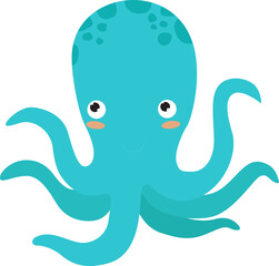 Funny cartoon octopus. Sea animal. Cartoon character.