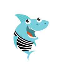 Cute vector shark. Funny cartoon shark. Sea animal. Cartoon character.