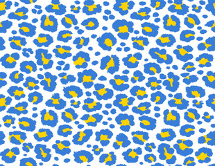 Abstract animal skin leopard seamless pattern design. Jaguar, leopard, cheetah, panther. Blue and yellow seamless camouflage background print. - 531083090
