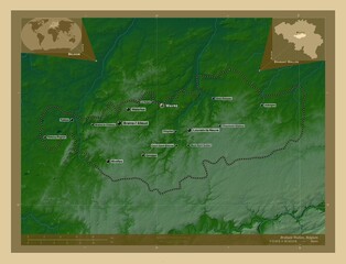 Brabant Wallon, Belgium. Physical. Labelled points of cities