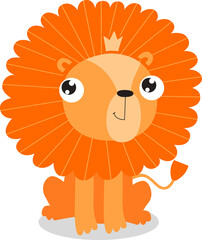 Cute lion. Little cartoon lion. African animal. Wild animal. Cartoon character. King of beasts.