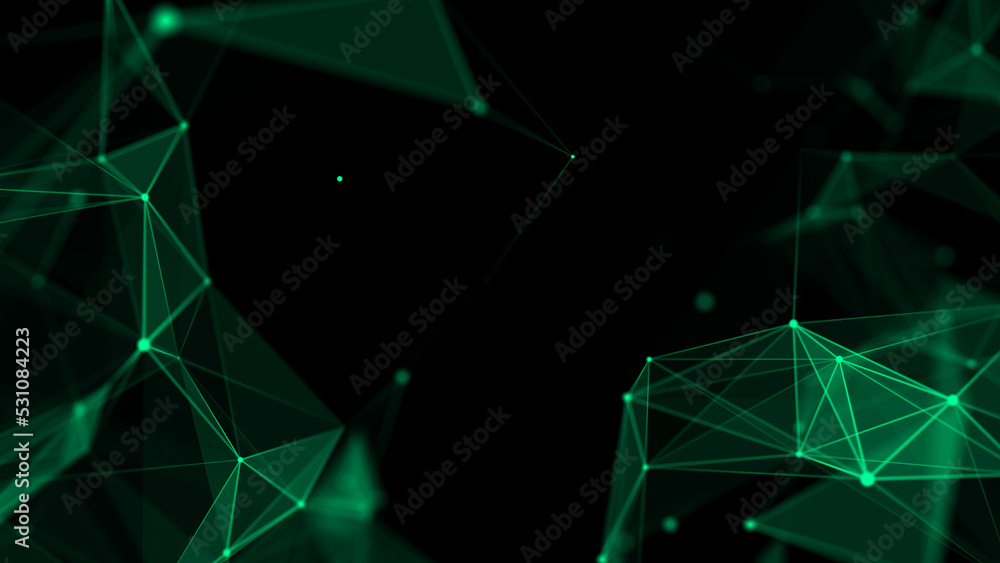 Poster Green network connection structure. Science background. Abstract digital background. Big data visualization. 3d rendering.