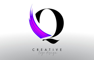 Brush Letter Q Logo Design with Creative Artistic Paint Brush Stroke and Modern Look Vector