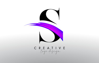 Brush Letter S Logo Design with Creative Artistic Paint Brush Stroke and Modern Look Vector