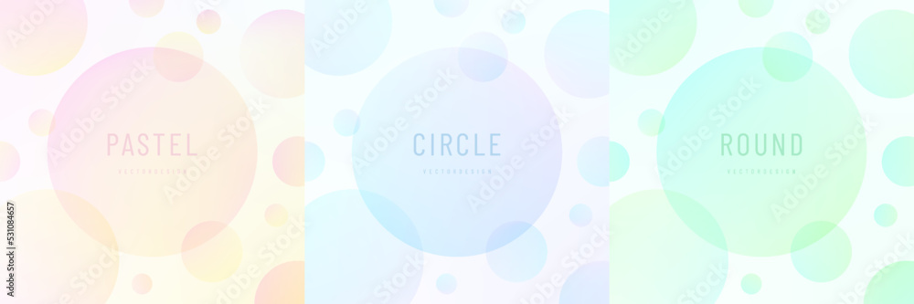 Wall mural set of polka dots pastel color pattern on white background with copy space. blur circle round overla
