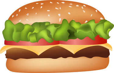 Realistic burger, 3d isolated hamburger on white background, vector
