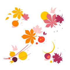Autumn set with colorful leaves and fruits