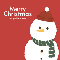 Merry Christmas and happy new year 2023 greeting card with cute Snowman. Snowman cartoon vector. Merry Christmas poster.