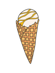 Ice cream in a waffle cone - vector illustration in cartoon style. Objects isolated on white background. Vector isolated icon.