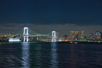 Fototapeta na wymiar Night view of the Tokyo Bay area, skyscrapers and the Rainbow Bridge, Tokyo, Japan