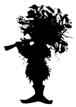 forest elf - silhouette of fairy-tale character with whistle, illustration isolated