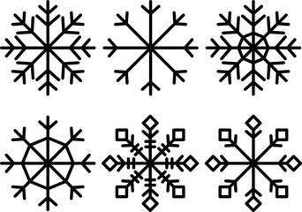 雪の結晶アイコン6種セット　ブラック