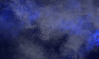 Abstract dark background. Blue smoke. Science experiment concept.