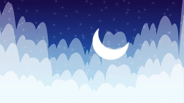 Night Time 2d Flat Landscape Illustration Video Animation In 4K 60FPS. 