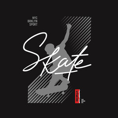 Vector illustration on the theme of skateboarding and skateboard in New York City, Brooklyn. Sport typography, t-shirt graphics, poster, print, postcard	
