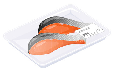 トレーに入った鮭の切り身のイラスト